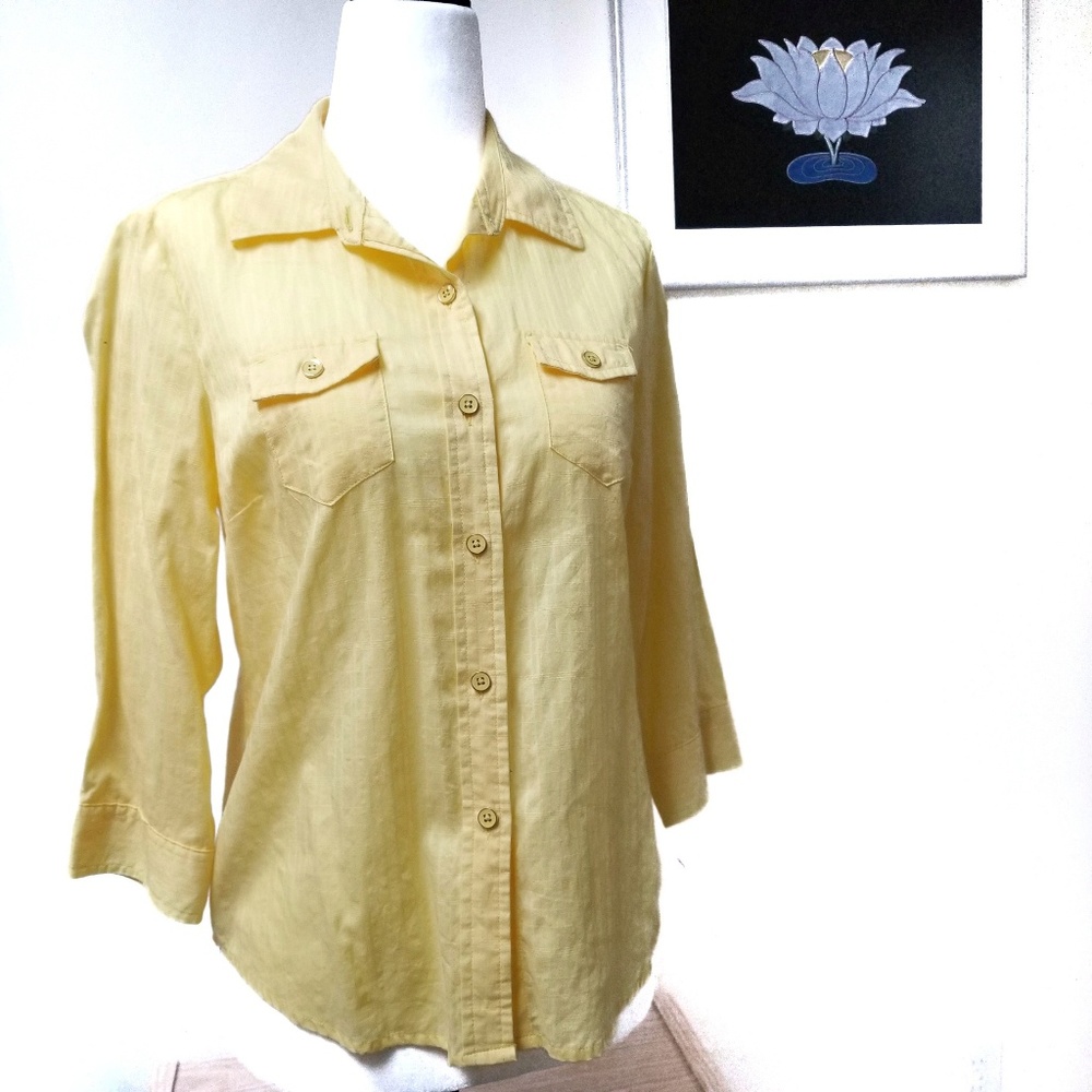 Karen Scott Yellow 3/4 Sleeves Blouses Size Small